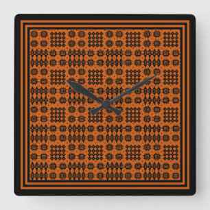 Square Clock: Welsh Tapestry Pattern: Terracotta Square Wall Clock