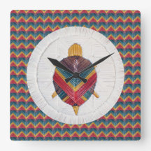 Square Clock with Turtle Star Chevron Design