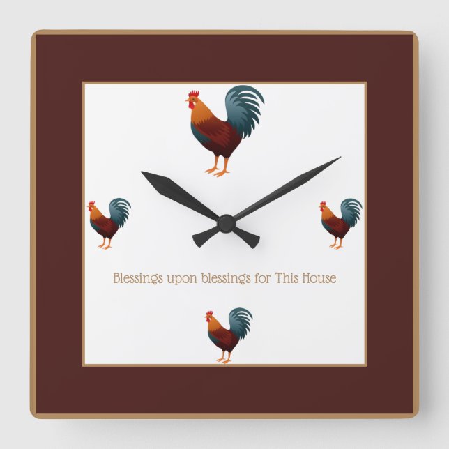 Square Colourful Chicken Clock-Blessings Upon Wall Clock (Front)