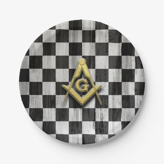 Square Compass and Checkers Paper Plate (Front)