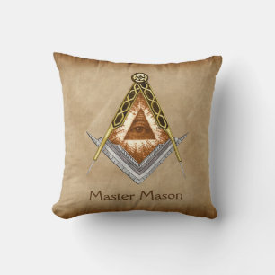 Square & Compass with All Seeing Eye Throw Pillow