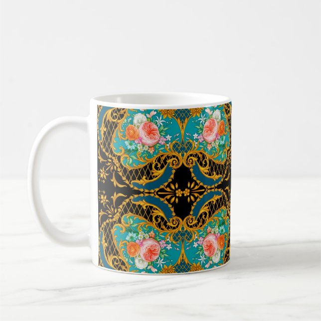 Square composition with pink and orange flowers 1 coffee mug (Left)