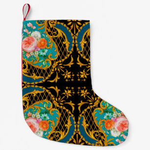 Square composition with pink and orange flowers 1 small christmas stocking