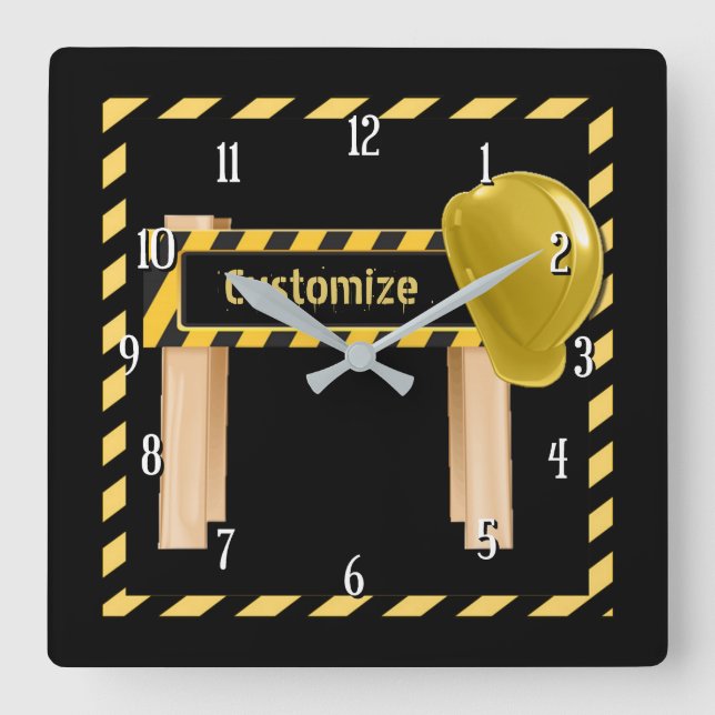 Square Construction Road Sign Wall Clock (Front)