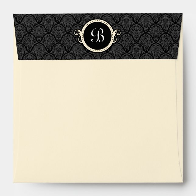 Square Cream Damask Flap Monogram Envelopes (Back (Top Flap))