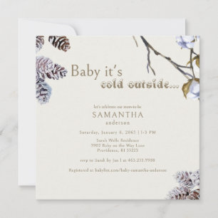 Square Cream Neutral Baby It's Cold Outside Shower Invitation