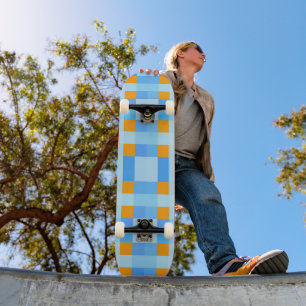 Square Crosses Check 10 Blue Orange  Skateboard