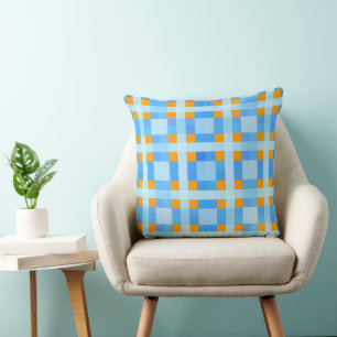Square Crosses Check 10 Blue Orange Throw Pillow