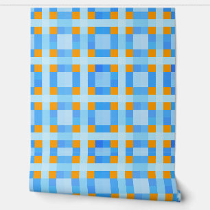 Square Crosses Check 10 Blue Orange Wallpaper