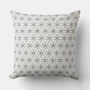 Square Cushion, Lotus Flower Graphic in Grey Throw Pillow