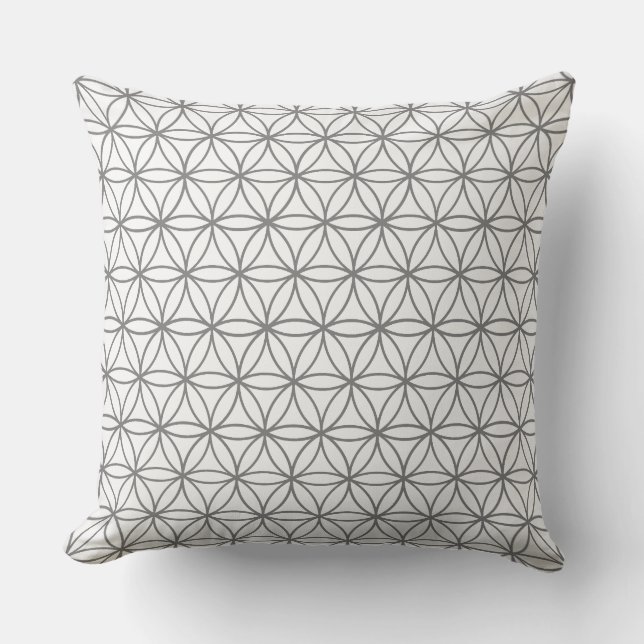 Square Cushion, Lotus Flower Graphic in Grey Throw Pillow (Front)