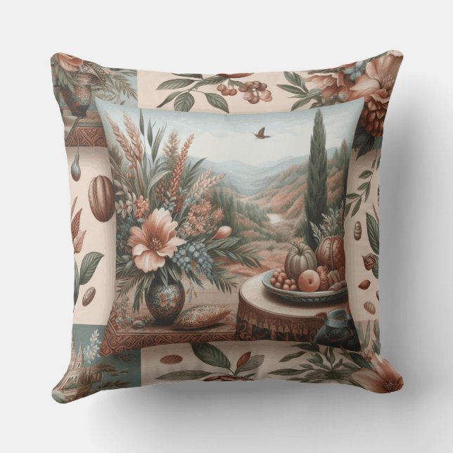 square cushion stamped with flowers adelfa (Back)