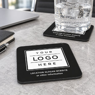 Square Custom Black Business Logo Company Branded Coaster