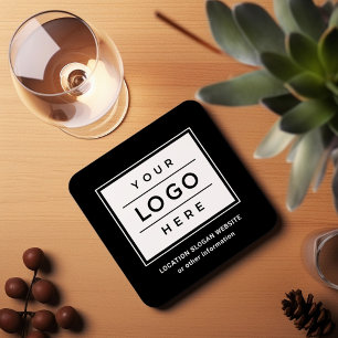 Square Custom Black Business Logo Company Branded Coaster