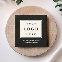 Square Custom Black Business Logo Company Branded Stone Coaster