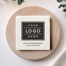 Square Custom Black Business Logo Company Branded Stone Coaster