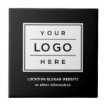 Square Custom Black Business Logo Company Branded Tile<br><div class="desc">Square custom branded tile features your professional business logo design and custom text for a location,  slogan. website,  or other information. Simply add your company logo to the black and white placeholder image and type in your preferred wording. Colours can be modified.</div>