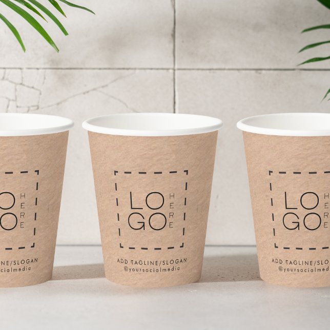 Square Custom Business Company Logo Rustic Kraft  Paper Cups (Creator Uploaded)