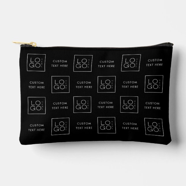 Square Custom Business Logo Text Black Background Accessory Pouch (Front)