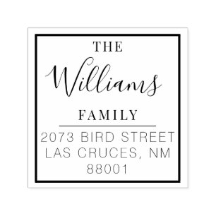 Square Custom Family Name Script  Return Address  Self-inking Stamp