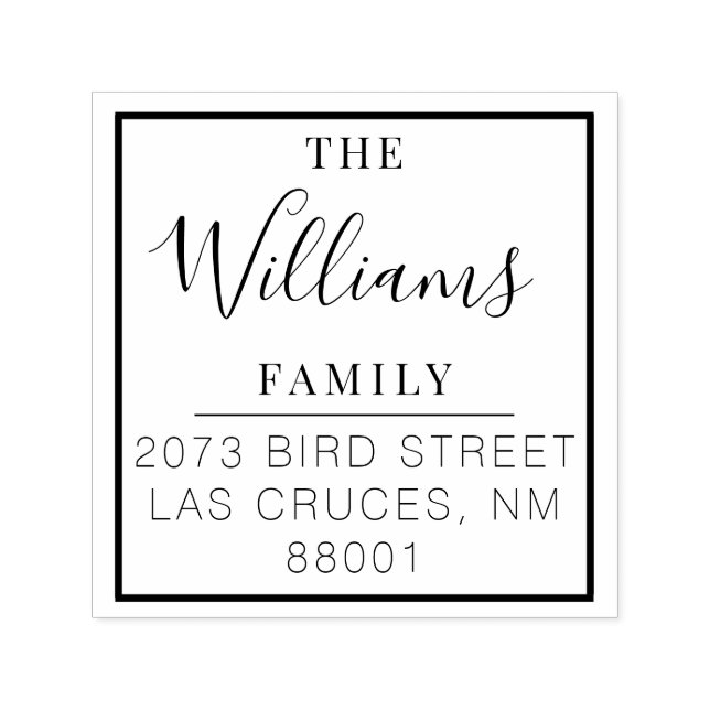 Square Custom Family Name Script  Return Address  Self-inking Stamp (Design)