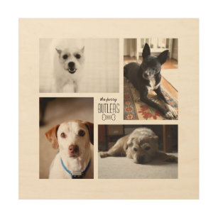 Square Custom Family Pet 4-Photo Collage Wood Wall Art