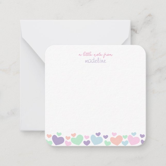 Square Cute Colourful Heart Girly Script Stationar Card (Front)