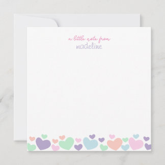 Square Cute Colourful Heart Girly Script Stationar Card
