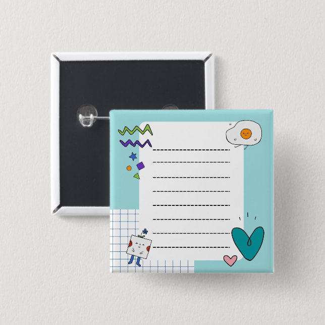 Square Cute Doodle Cartoon Memo Notes 2 Inch Square Button (Front & Back)