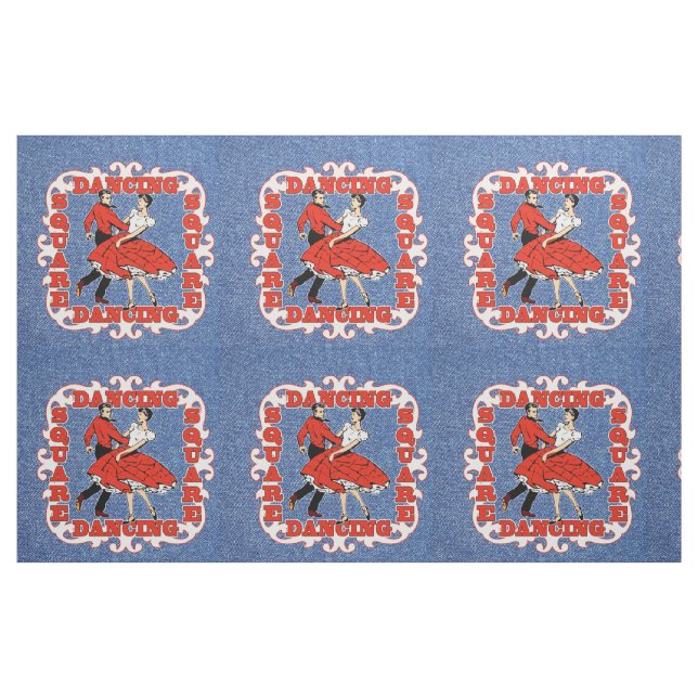 Square Dance Couple on Faux Denim 9" Fabric (Fat Quarter)
