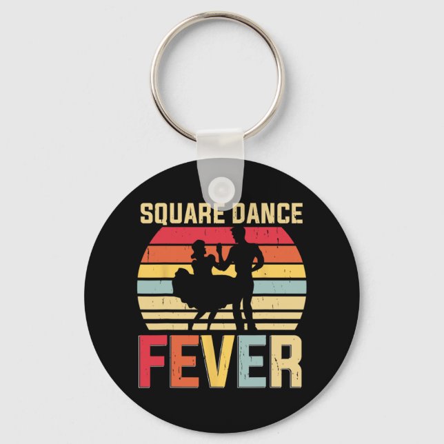Square Dance Fever Cowboy Country Music Square Dan Keychain (Front)