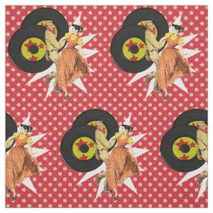 Square Dancers Or Swing Dancers With Records Pirnt Fabric