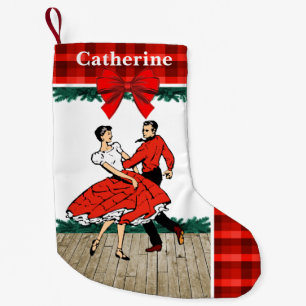 Square Dancers With Red Plaid Small Christmas Stocking