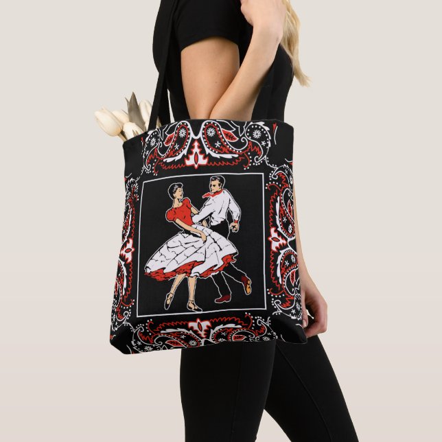 Square Dancing Couple Black  Bandana Background Tote Bag (Close Up)