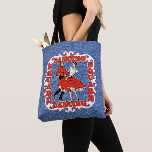 Square Dancing Couple In Red/Faux Denim Background Tote Bag