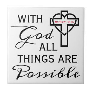 Square Decorative B&W With God Matthew Scripture Tile