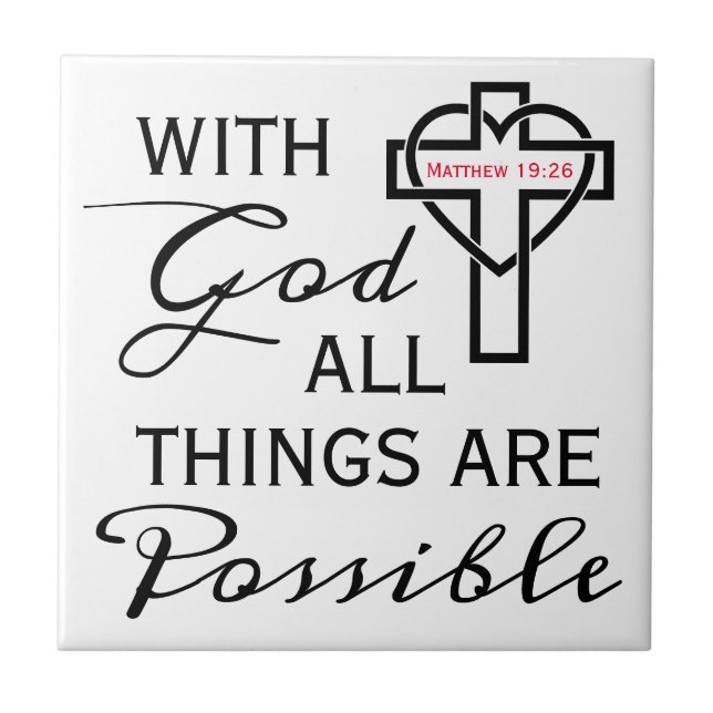 Square Decorative B&W With God Matthew Scripture Tile (Front)
