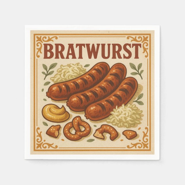 Square  Design (Bratwurst, Retro Style) for USA Napkin (Front)