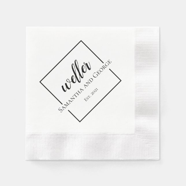 Square Design Personalized Wedding Napkin (Front)