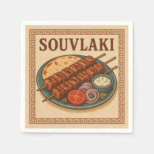 Square Design (Souvlaki, Retro Style) Napkin