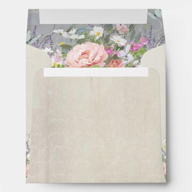 Square Envelope Wood Floral Peony Daisy Butterfly (Back (Bottom))
