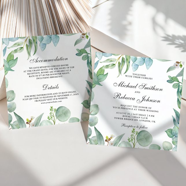 Square Eucalyptus Frame All in One Wedding Invitation (Creator Uploaded)