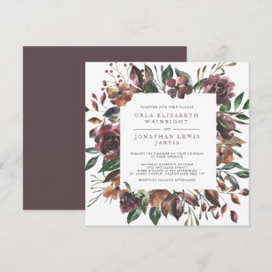 Square Fall Watercolor Muted Floral Frame Wedding Invitation