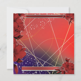 Square Flat Red Floral Design  Card