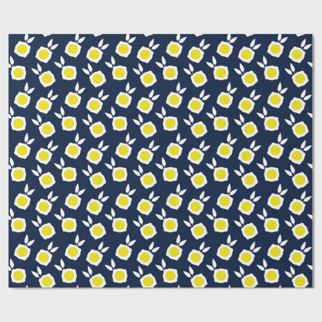 square flowers navy blue wrapping paper (Flat)
