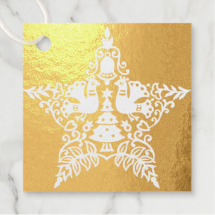 Square Foil Favour Tag - Christmas Doves