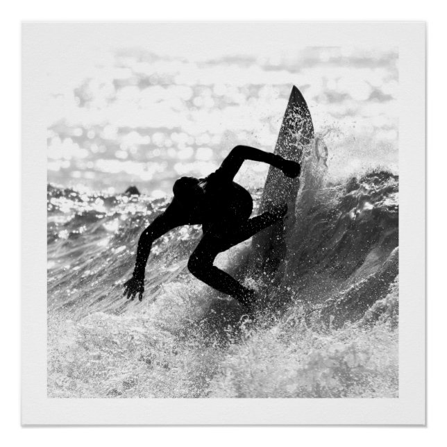 Square Format Surf Art Monochrome Poster (Front)