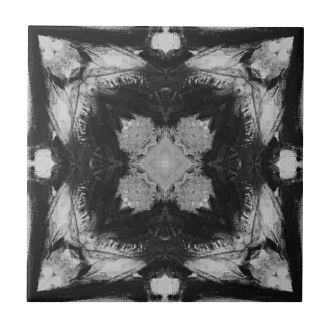 Square four pointed star grey black white charcoal tile (Front)