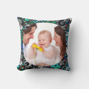Square Frame Flower Power III + your photos & idea Throw Pillow