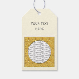 Square Frame gold leaf + your photo, text & back. Gift Tags